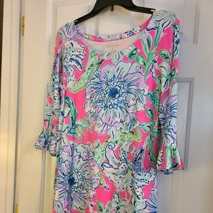 Lilly Pulitzer Pink Tropics Floral Print 3/4 Sleeve Sophie Ruffle